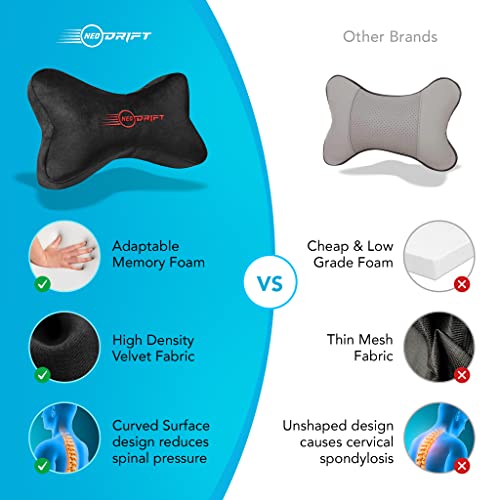 Neodrift ‘NeckBone’ - Neck Rest Cushion Orthopedic Velvet Memory Foam Pillow for Neck, Head, Shoulder Support - Pain Relief for Car, Set of 2 (Colour-Black+Red) - Image 4