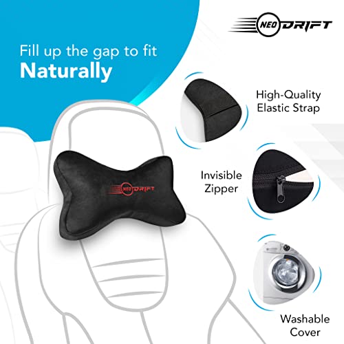 Neodrift ‘NeckBone’ - Neck Rest Cushion Orthopedic Velvet Memory Foam Pillow for Neck, Head, Shoulder Support - Pain Relief for Car, Set of 2 (Colour-Black+Red) - Image 3