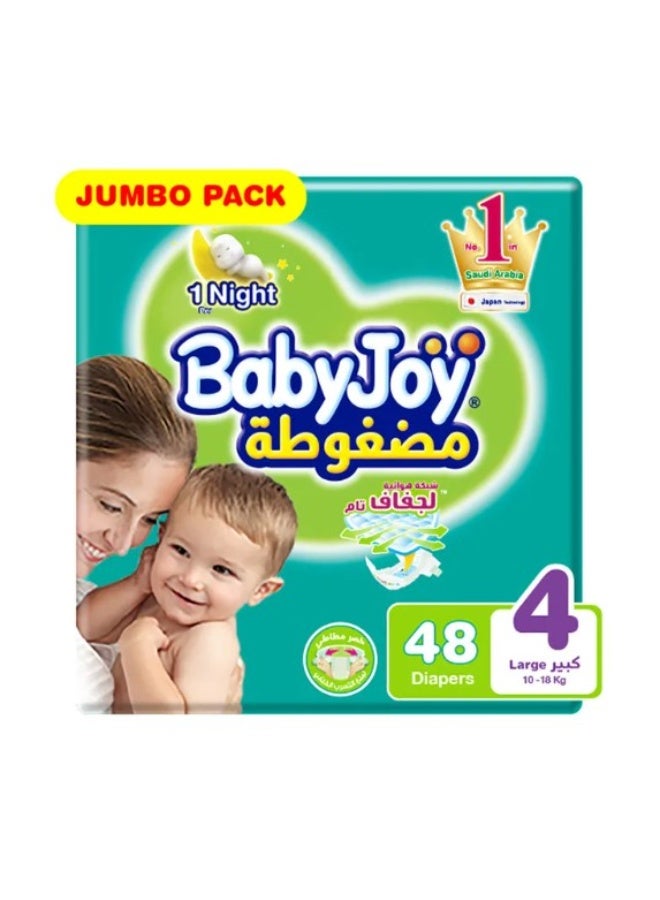 Baby Joy Compressed Diamond Pad Diaper, Large Size 4, 10 - 18 Kg , 48 Diapers - Image 1