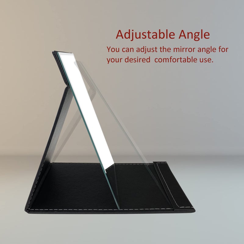 في أر هير ميرري أم مرآة مكياج محمولة قابلة للطي مع حامل قابل للتعديل من جلد البولي يوريثان لمستحضرات التجميل الشخصية الكبيرة - Image 3