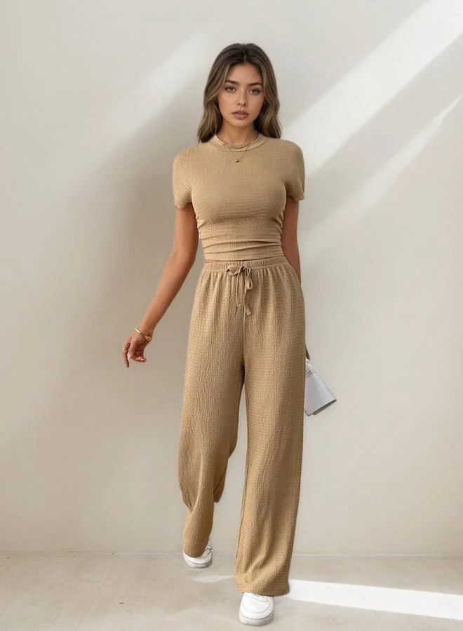 Styli Styli Beige Textured Top Trousers Co-Ords
