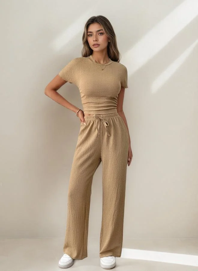 تايك تو Take Two Beige Textured Top Trousers Co-Ords