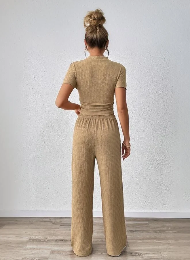 تايك تو Take Two Beige Textured Top Trousers Co-Ords