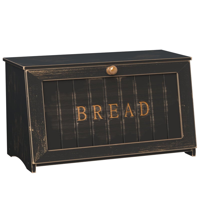 TQQDCI Vintage Bread Box for Kitchen Countertop, Retro Design Bread Storage Container, Farmhouse Wooden Counter Breadbox, Small Bamboo Bread Bin Holder for Homemade Bread, Black - Image 1
