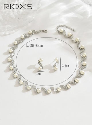 2 Pcs Elegant Bridal Pearl Jewelry Set, Rhinestone Necklace Earrings Set, S Shape Necklace Wedding Prom Dress Accessories Jewelry Sets for Bride Bridesmaid - view 5
