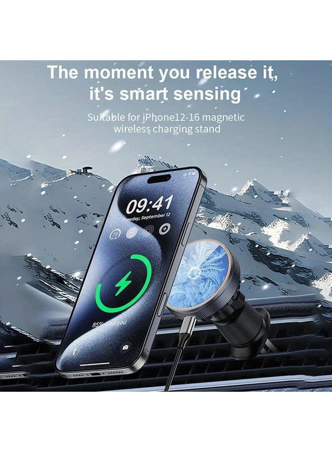 Black Magnetic Ice Cooling Car Wireless Charger Air Vent Mount With RGB Light Fast Charging For iPhone 16 15 14 13 12 Pro Max Plus - Image 3