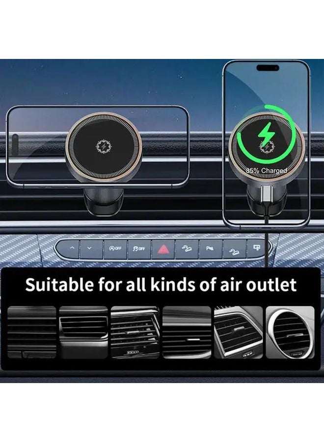 Black Magnetic Ice Cooling Car Wireless Charger Air Vent Mount With RGB Light Fast Charging For iPhone 16 15 14 13 12 Pro Max Plus - Image 4