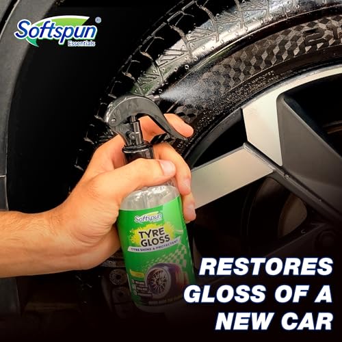SOFTSPUN Essentials Tyre Gloss, Wet Look Shine Spray, 300ml, For Car & Bike With Applicator Pad, Hydrates Dry Tires, Gives UV Protection & Long Lasting High Gloss, Easy to Use & Water Repellent - Image 5