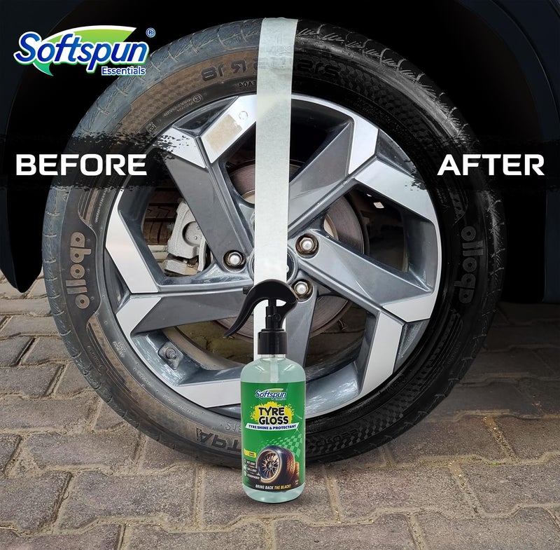 SOFTSPUN Essentials Tyre Gloss, Wet Look Shine Spray, 300ml, For Car & Bike With Applicator Pad, Hydrates Dry Tires, Gives UV Protection & Long Lasting High Gloss, Easy to Use & Water Repellent - Image 3