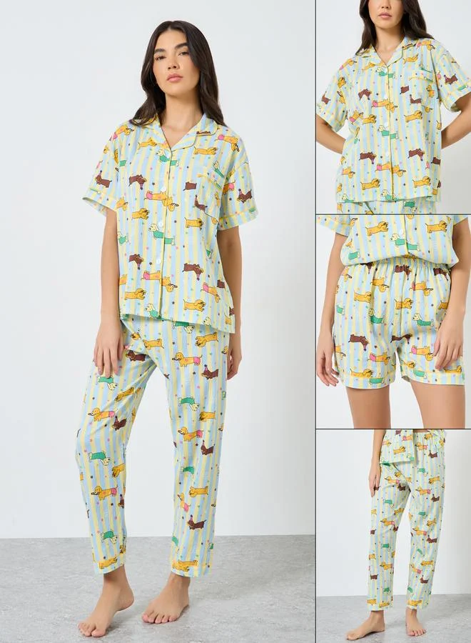 Take Two Take Two Pack of 3 - Cotton Animal Print Shirt, Shorts and Pyjama