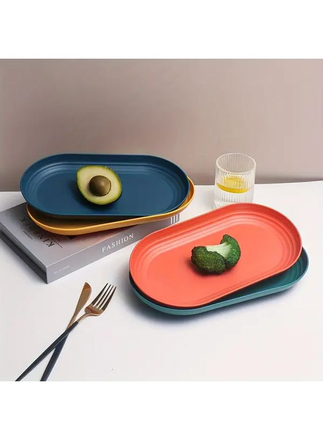 Orange 4 Pack Oval Plastic Plates Reusable Microwave Dishwasher Safe for Kitchen Picnic - Image 2