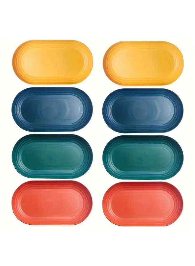 Orange 4 Pack Oval Plastic Plates Reusable Microwave Dishwasher Safe for Kitchen Picnic - Image 1