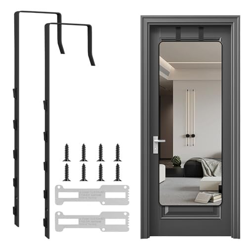 OXDFK 2 PCS Over The Door Mirror Hanger, Adjustable Door Mirror Hanger, Five-Hole Over The Doors-Mirrors Hook, Mirrors Doors Hangers with 2 Iron Filings and Screws (Black) - Image 1