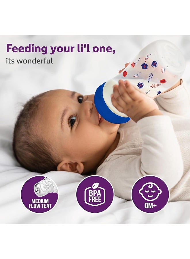 Luvlap Anti-Colic Wide Neck Natura Flo Baby Plastic Feeding Bottle, 150Ml, New Born/Infants/Toddler Upto 3 Years, Floral, BPA Free - Image 2