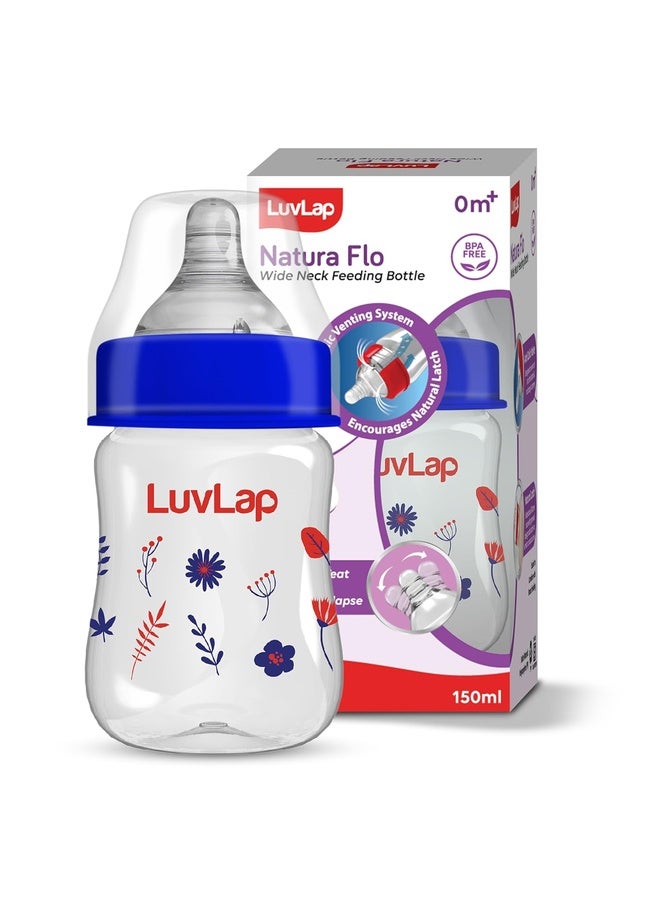 Luvlap Anti-Colic Wide Neck Natura Flo Baby Plastic Feeding Bottle, 150Ml, New Born/Infants/Toddler Upto 3 Years, Floral, BPA Free - Image 1