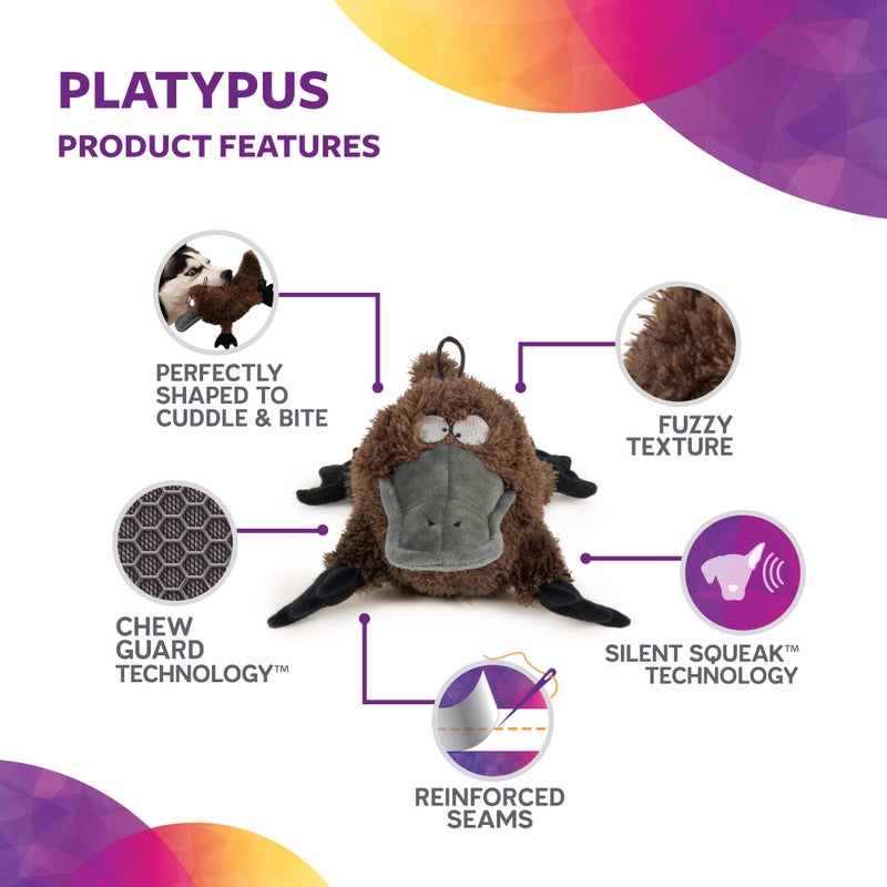 TrustyPup Strong 'N Silent Platypus Silent Squeak Plush Dog Toy, Chew Guard Technology - Brown, Large - Image 4