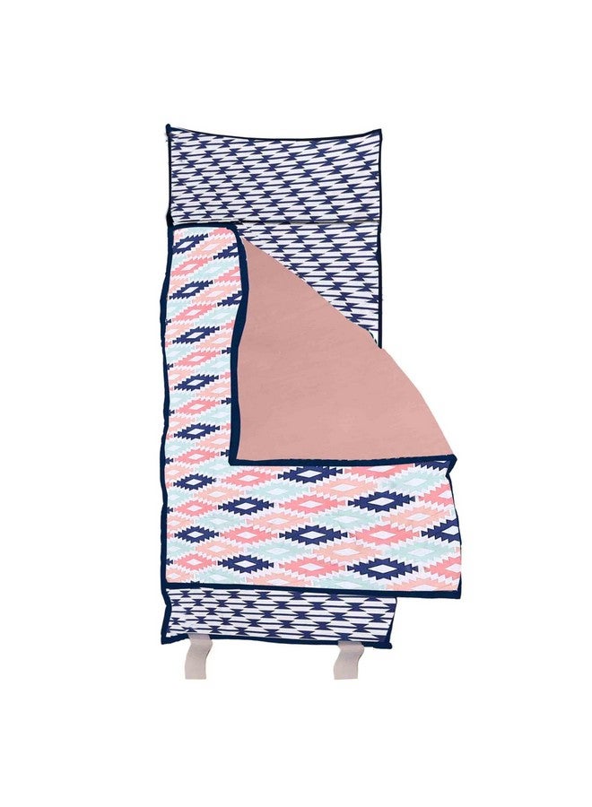 Bacati - 100% Cotton Percale Soft Breathable Fabrics Nap Mat with Pillow for Toddler Girls, Measures 50 x 20 x 1.5 Inches, Ideal for Daycare and Preschool, Sleepovers (Aztec Coral/Mint/Navy) - Image 5