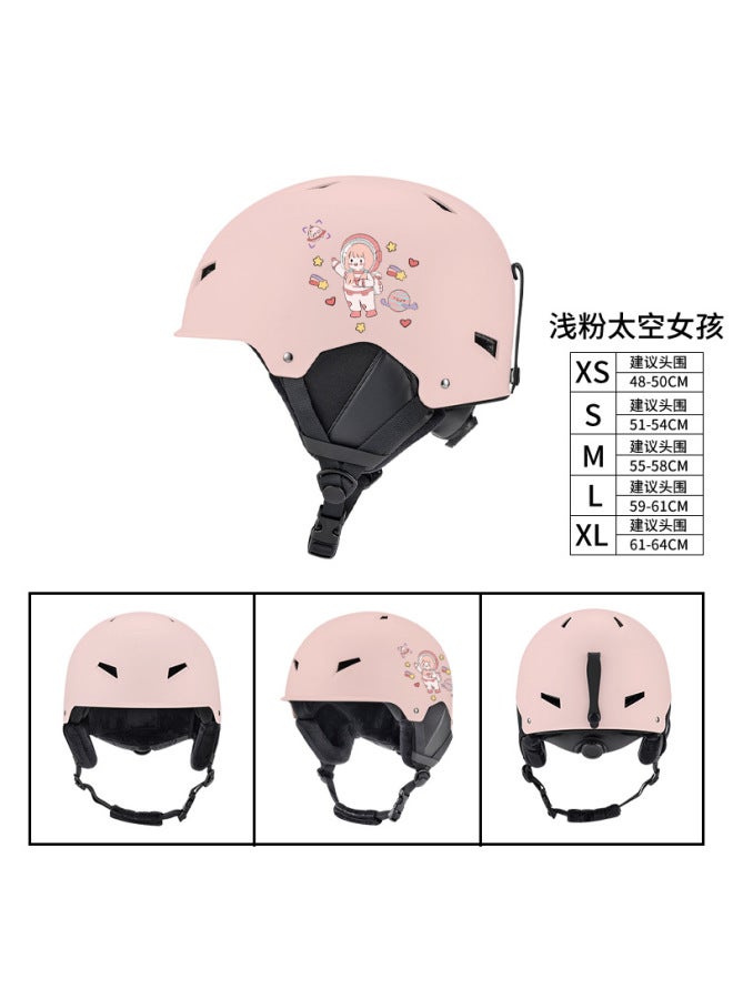 Light Pink Space Girl s New Winter Sports Ski Helmet Cartoon Pattern Children Adult Ski Skating Snow Helmet Universal Warm