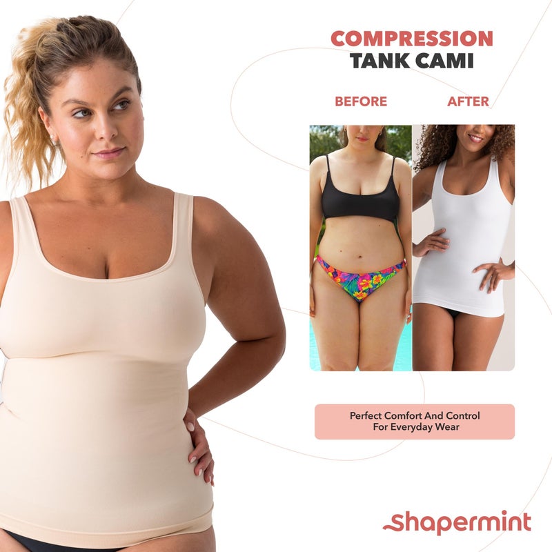 SHAPERMINT Compression Tank Cami - Tummy and Waist Control Body Shapewear Camisole for Women Black - Image 4