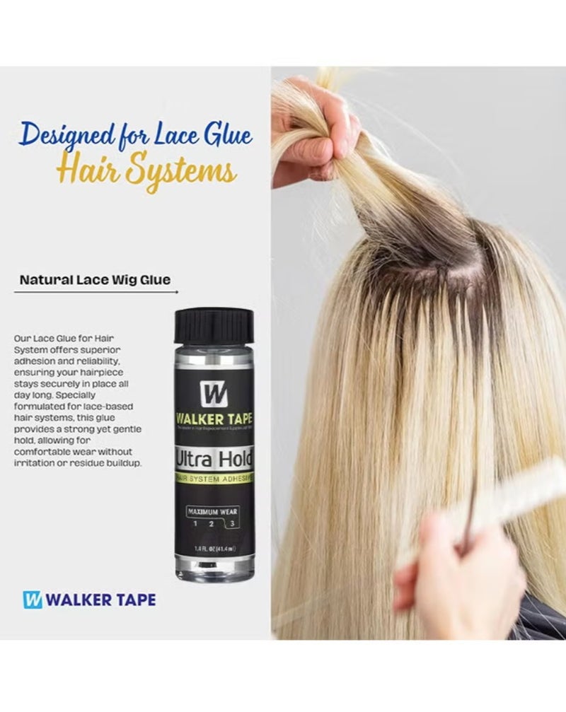 Walker Tape Ultra Hold Hair System Adhesive 1.4fl oz (41.4ml) With Brush Applicator, Waterproof Hair Glue For Wigs, Lace Glue Hair Bonding Glue For Hair Extensions, Long Lasting Hold Up Adhesive Wig Essentials - Image 2