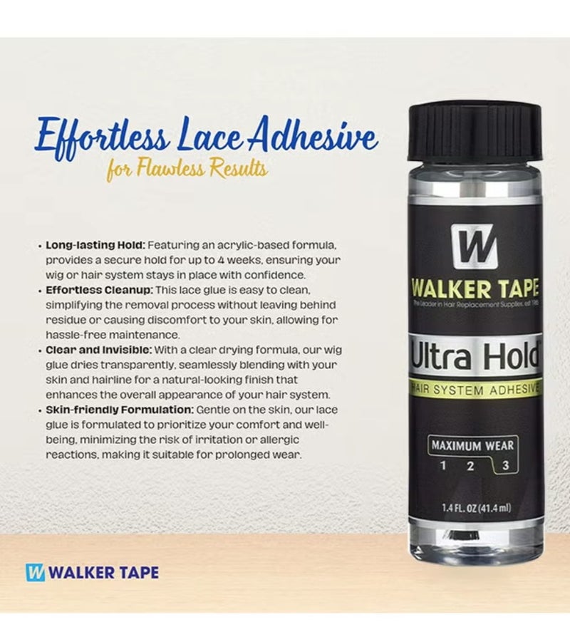 Walker Tape Ultra Hold Hair System Adhesive 1.4fl oz (41.4ml) With Brush Applicator, Waterproof Hair Glue For Wigs, Lace Glue Hair Bonding Glue For Hair Extensions, Long Lasting Hold Up Adhesive Wig Essentials - Image 3