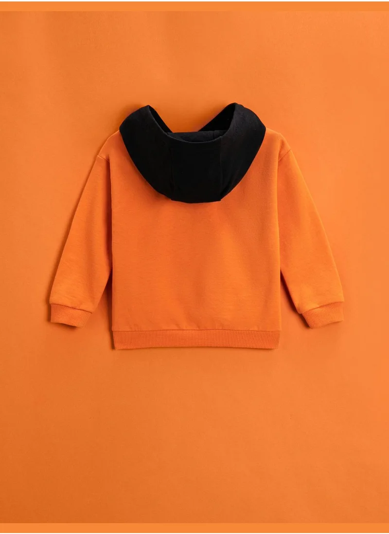 KOTON Pumpkin Printed Hoodie Color Contrast