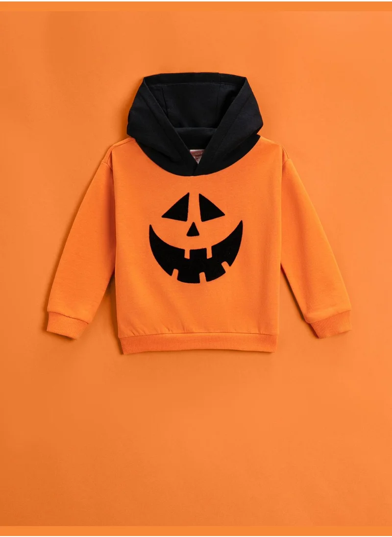 KOTON Pumpkin Printed Hoodie Color Contrast