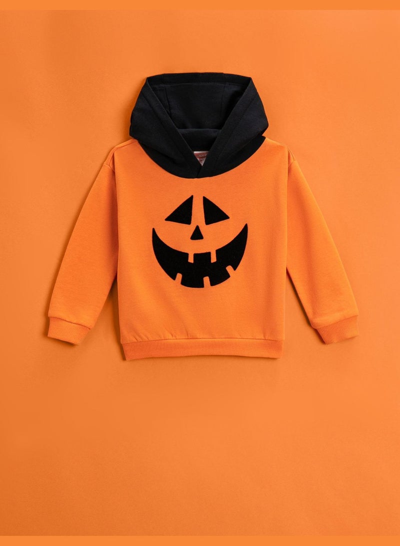 KOTON Pumpkin Printed Hoodie Color Contrast  - Image 1