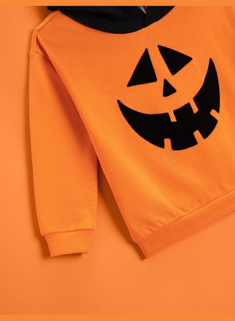 KOTON Pumpkin Printed Hoodie Color Contrast  - Image 3