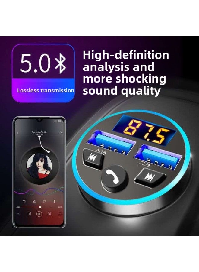 Car MP3 Bluetooth Player Hands-free Mobile Phone Navigation Call Multi-function Car Dual USB Fast Charging Car Supplies-Body Color:Standard [no Atmosphere Lamp]]-Memory Capacity:Standard + Android Fast Charging Line