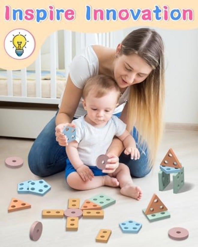 kecristv Montessori Toys for 1 2 Year Old Girl and Boy Birthday Gifts, Shape Sorter Wooden Toys for Toddlers Age 1-3 2-4, Learning Educational Sensory Stacking Toy Toddler Puzzles - Image 5