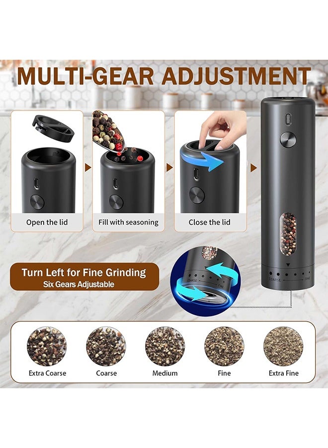 MAANGE Rechargeable Electric Salt and Pepper Grinder,  Adjustable Coarseness Automatic Pepper Mills, Salt Pepper Mill Grinder for Kitchen Restaurant Outdoor (Black) - Image 3