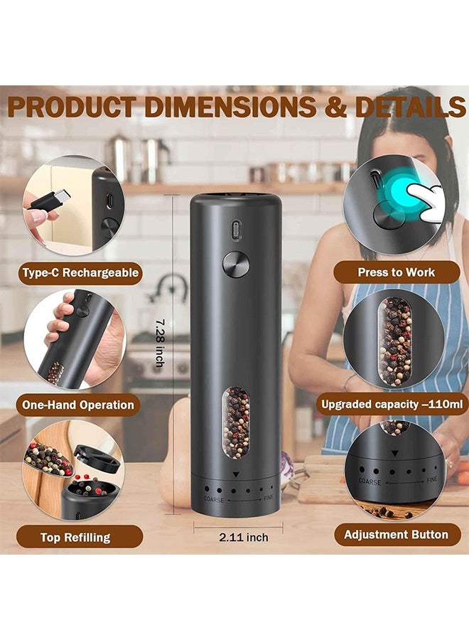 MAANGE Rechargeable Electric Salt and Pepper Grinder,  Adjustable Coarseness Automatic Pepper Mills, Salt Pepper Mill Grinder for Kitchen Restaurant Outdoor (Black) - Image 2