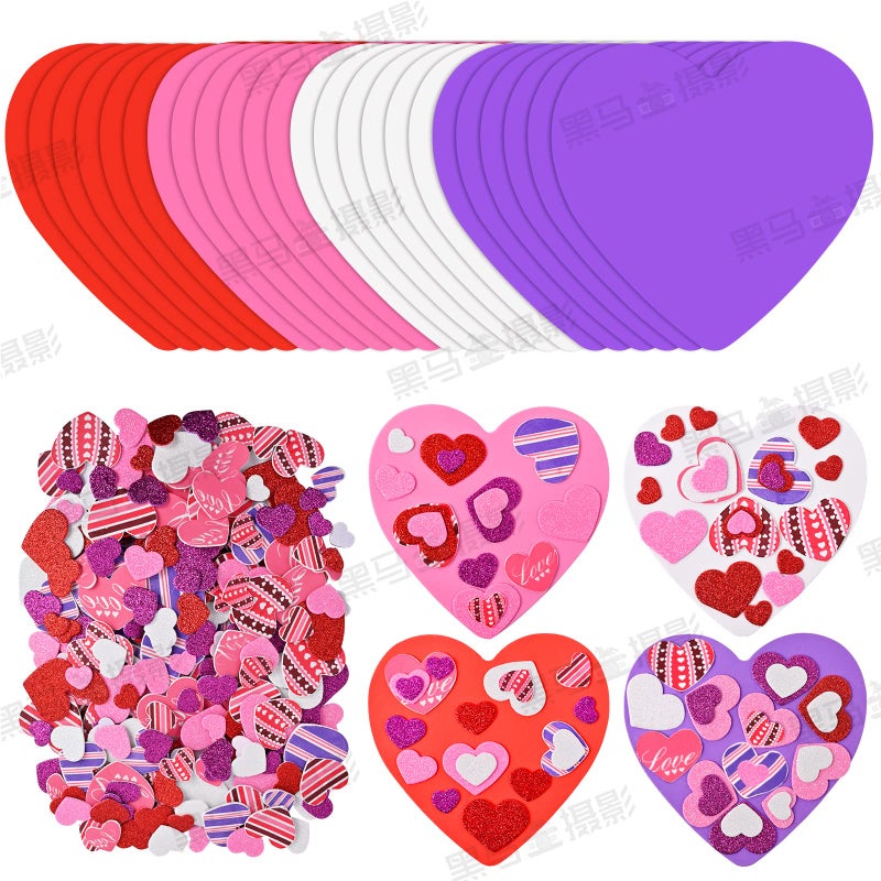 386 Pieces Valentines Foam Heart Stickers Kit Includes 370 Pcs Glitter SelfAdhesive Heart Stickers and 16 Pcs Colorful Large Foam Hearts for Valentines Day Wedding DIY Craft Supplies