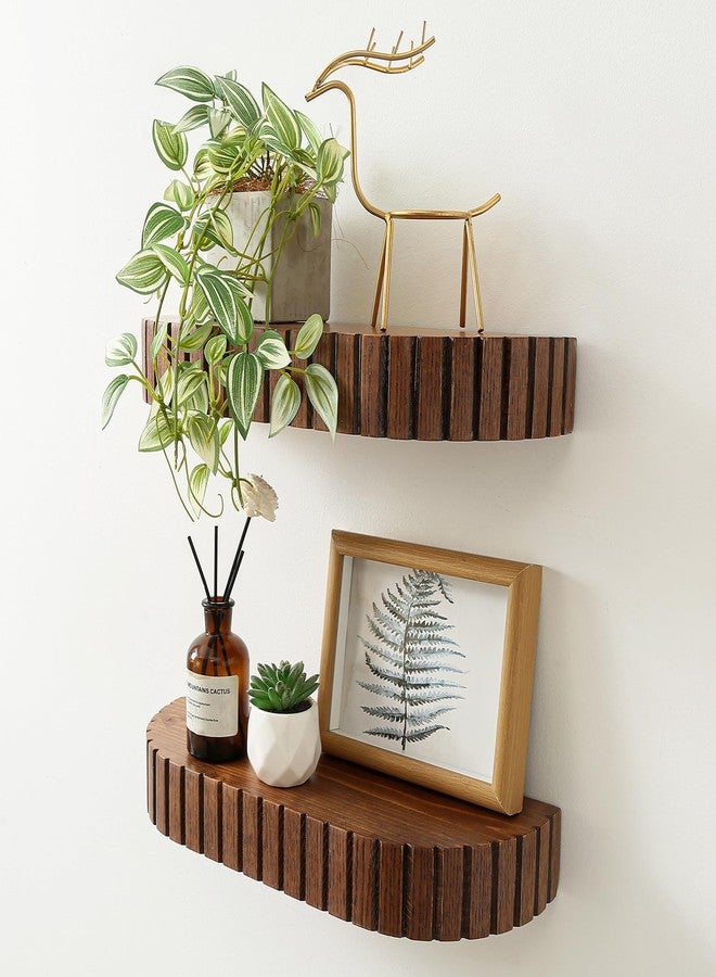 GRID FORTE Wood Rounded Fluted Floating Shelf Set of 2, 16Wx5.5D Inch– Modern Display Shelf with Decorative Edge, Rustic Hanging Storage for Plants, Books, Photos & Home Décor - Image 1