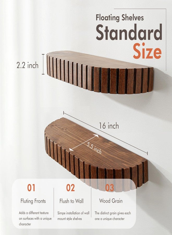 GRID FORTE Wood Rounded Fluted Floating Shelf Set of 2, 16Wx5.5D Inch– Modern Display Shelf with Decorative Edge, Rustic Hanging Storage for Plants, Books, Photos & Home Décor - Image 5