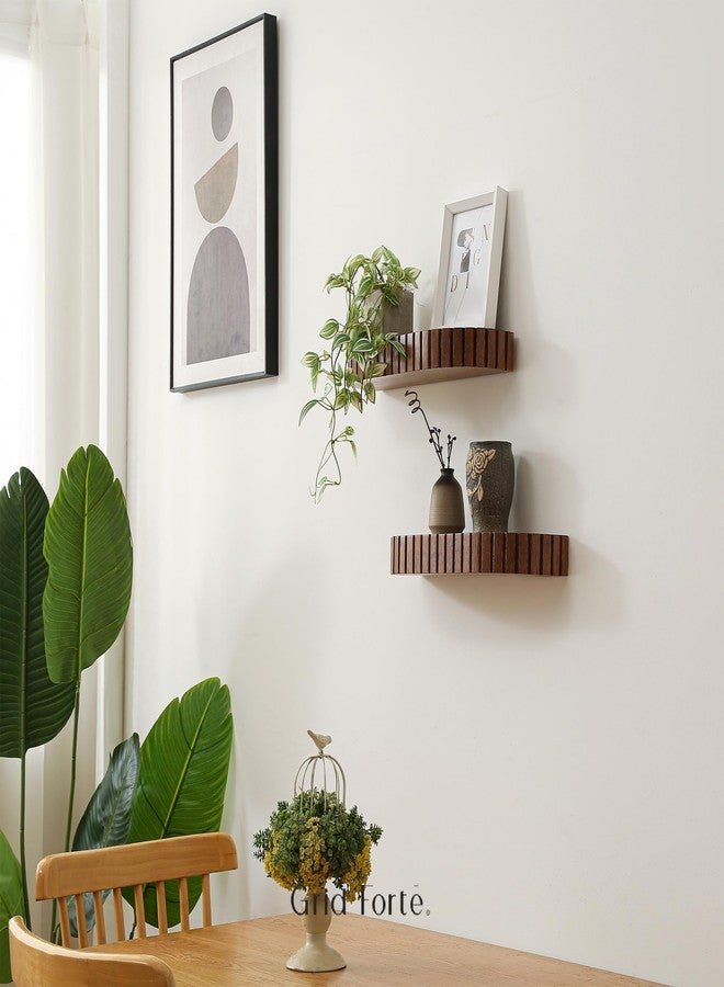 GRID FORTE Wood Rounded Fluted Floating Shelf Set of 2, 16Wx5.5D Inch– Modern Display Shelf with Decorative Edge, Rustic Hanging Storage for Plants, Books, Photos & Home Décor - Image 3
