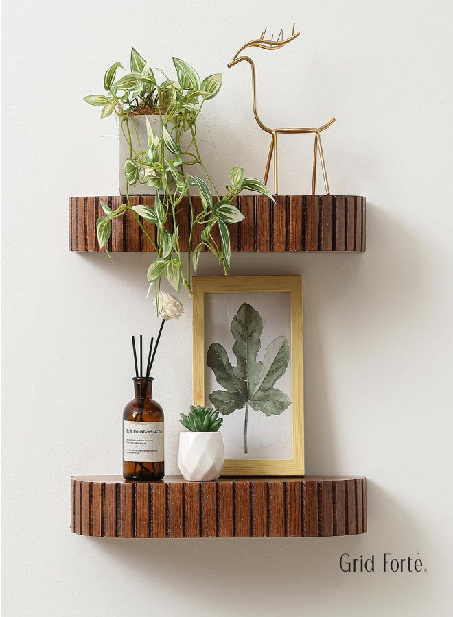 GRID FORTE Wood Rounded Fluted Floating Shelf Set of 2, 16Wx5.5D Inch– Modern Display Shelf with Decorative Edge, Rustic Hanging Storage for Plants, Books, Photos & Home Décor - Image 2