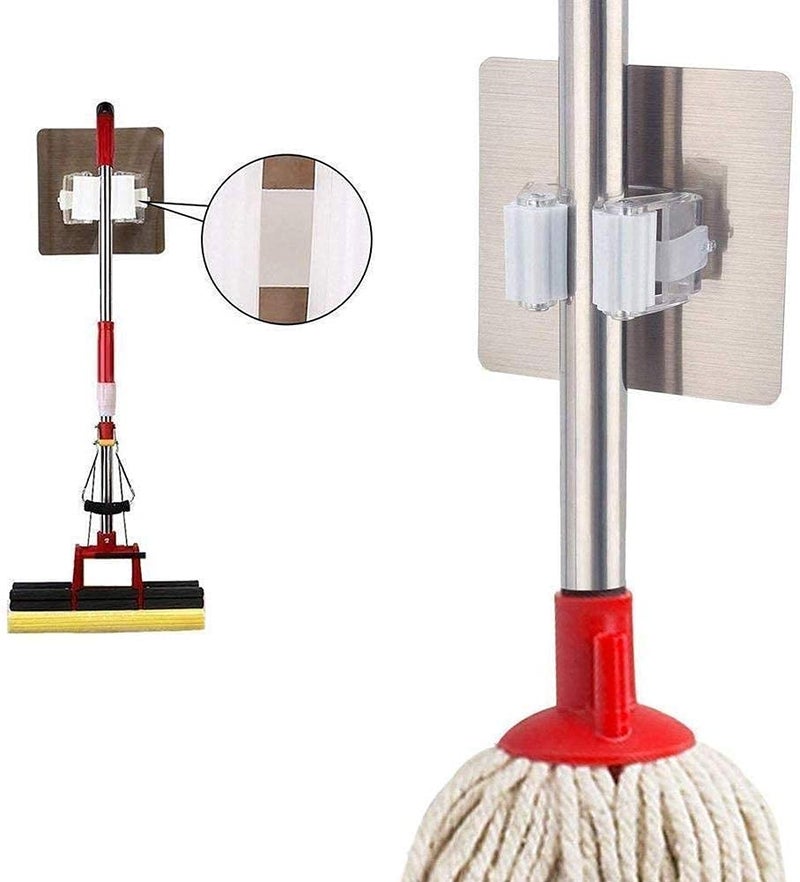 BHADANI SALES Bhadani Sales Self Adhesive Holder Wall Mounted Seamless Broom Hanger Clip Storage Racks Hanging Punch Bathroom Stickers Mop Rack 46 x 46 x 2 Inch Multi color - Image 2