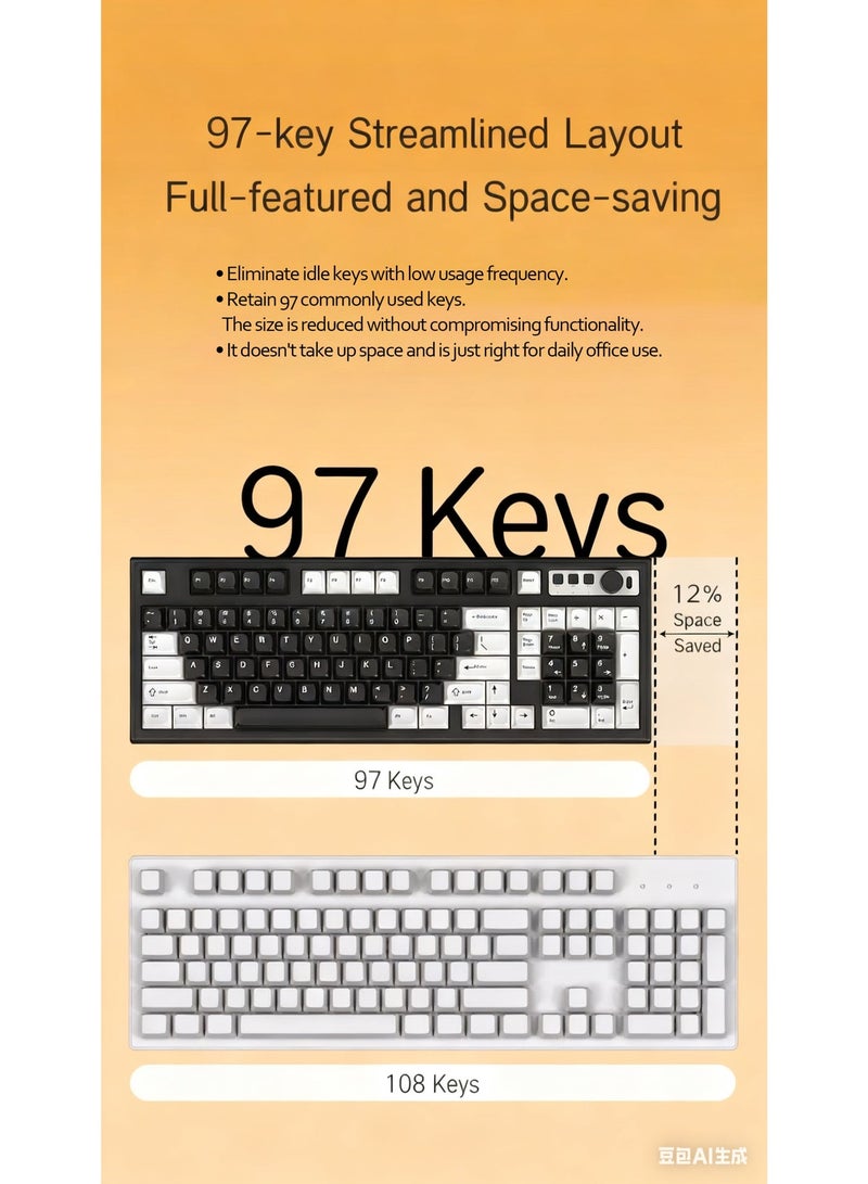 Silent gaming keyboard, 97-key mechanical keyboard, Bluetooth and USB connection, compatible with Windows/Mac - Image 3