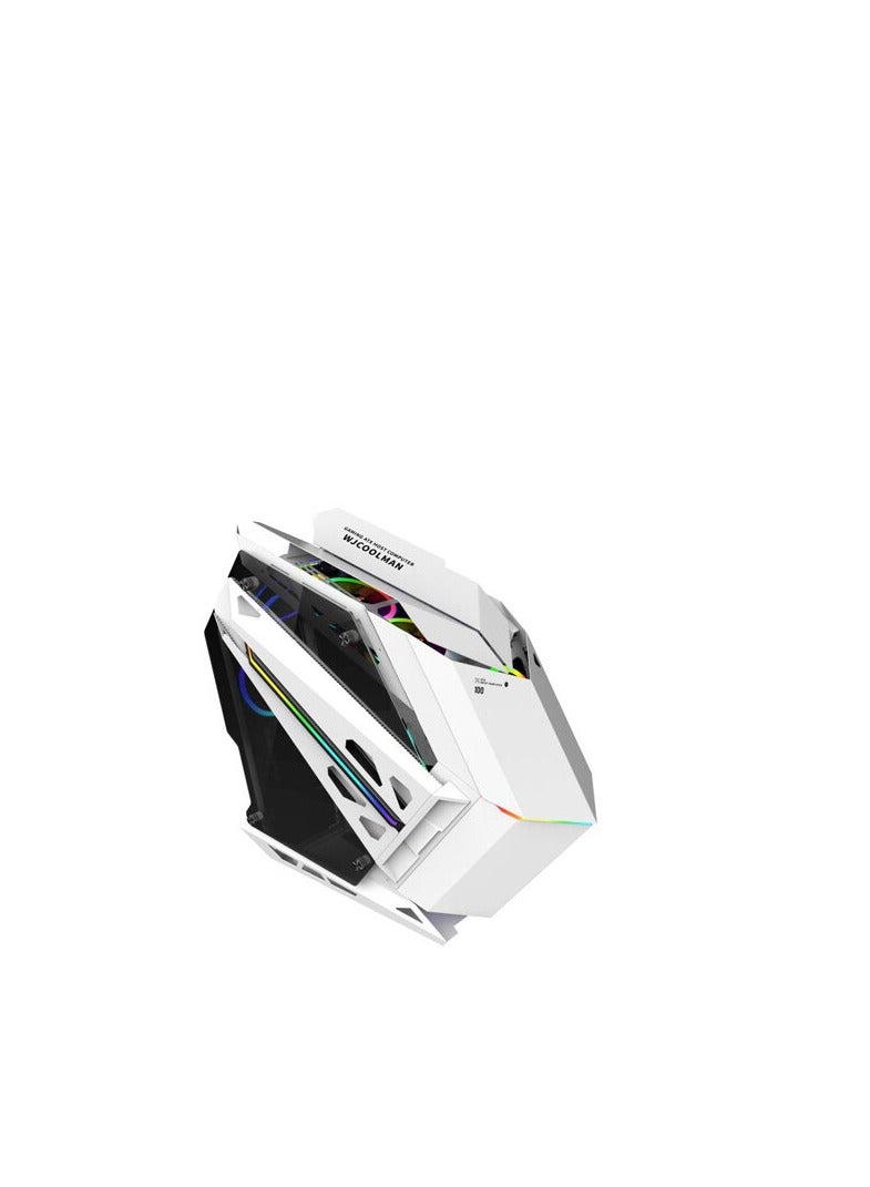 WJCOOLMAN حالة كمبيوتر Soul Battleship ATX، مواد SPCC + زجاج مقسى، 7 مراوح ماسية، لوحة SPCC بسماكة 1.0 مم، واجهة USB3.0 مزدوجة، حتى 7 مراوح، بيضاء | WJCOOLMAN- SOULBATTLESHIP-WH-7F - Image 1