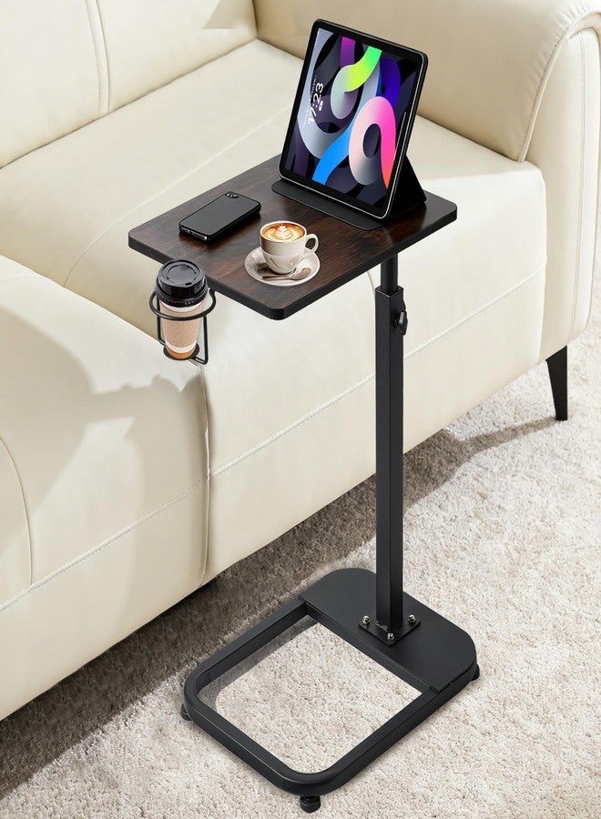 facka Adjustable TV Tray Table with Rounded Metal Corners, C-Shaped Snack Table for Couch, Sofa, Bed or Chair, Small Space Side Table for Eating, Dinner, or Laptop Use - Image 1