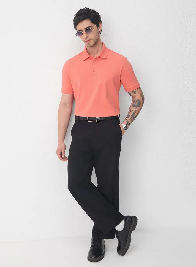 The Souled Store Men Coral Cotton Polo T-Shirt