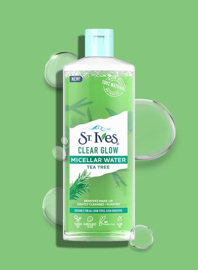 ST. Ives Clear Glow 3-in-1 Micellar Water with 100% Natural Tea Tree Extracts Gentle Cleanser Toner & Makeup Remover 400 ml - Image 1