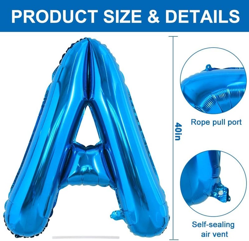 TONIFUL 40 Inch Large Blue Letter A Balloons Giant Alphabet Letter Balloons,Foil Mylar Big Balloons for 2026 Graduation Birthday Party Anniversary New Year Graduation Supplies Decorations - Image 2