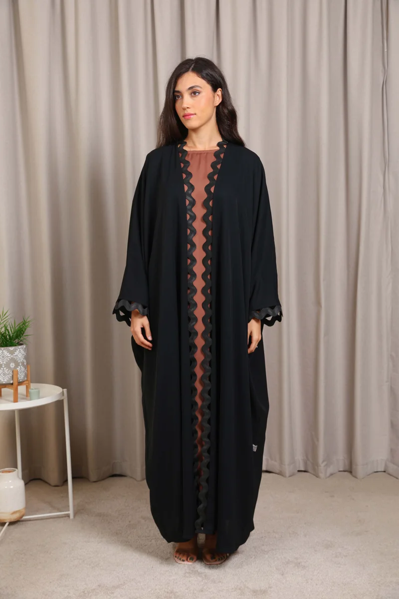 Nikias  Nikias Open Nida Bahraini Cut Abaya with Elegant Lace Detail for Women | Best Price UAE