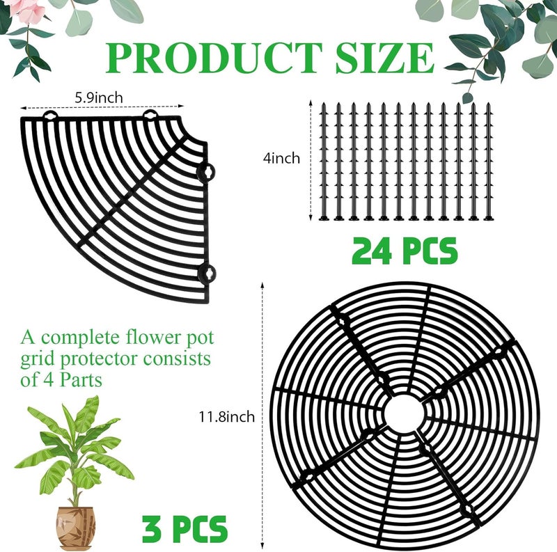 Sawysine Plant Protectors from Animals Plant Pot Cover for Cats with Center Cutout Cuttable Keep Cats Out of Potted Plants Flower Soil Cover with Stake Cat Pet Digging Stopper (Black, 11.8 in) - Image 2