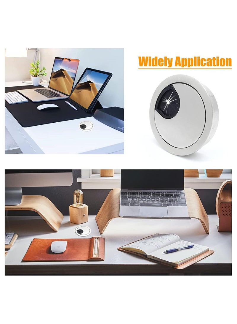 Desk Cable Grommet 60mm 2Pcs Metal Cable Hole Cover Table Grommet Computer Cable Pass Tidies Desk Caps Surface Port Hole Covers Wire Organizers for Desk Office Port Hole Covers Brushed Chrome - Image 2