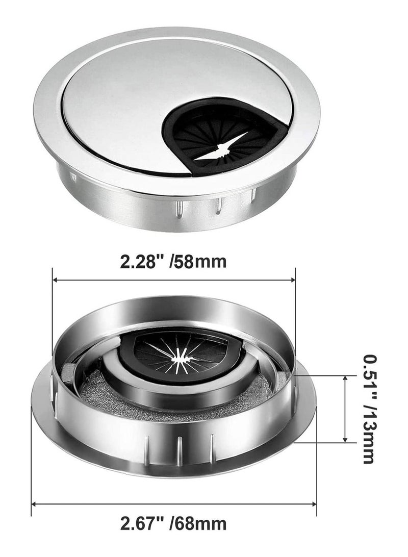 Desk Cable Grommet 60mm 2Pcs Metal Cable Hole Cover Table Grommet Computer Cable Pass Tidies Desk Caps Surface Port Hole Covers Wire Organizers for Desk Office Port Hole Covers Brushed Chrome - Image 5