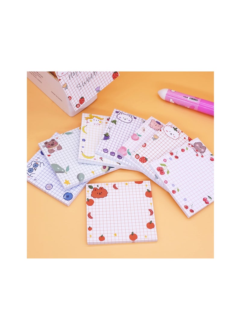 8Pads Cute Kawaii Colorful Sticky Notes, (3.1x3.1in) Super Sticky Note Pads Colorful Note Pads Self-Stick Note Pads Sticky Note Pads Memo Pad with Lines Grids for School Office Study - Image 4